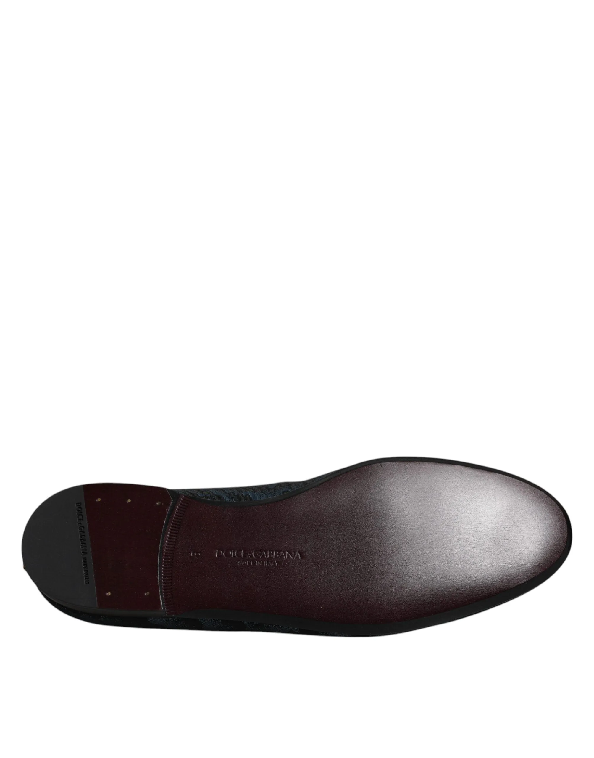 Dolce&Gabbana Men Dark Blue Loafers Polyester Printed Formal Flat Shoes Sz EU 43