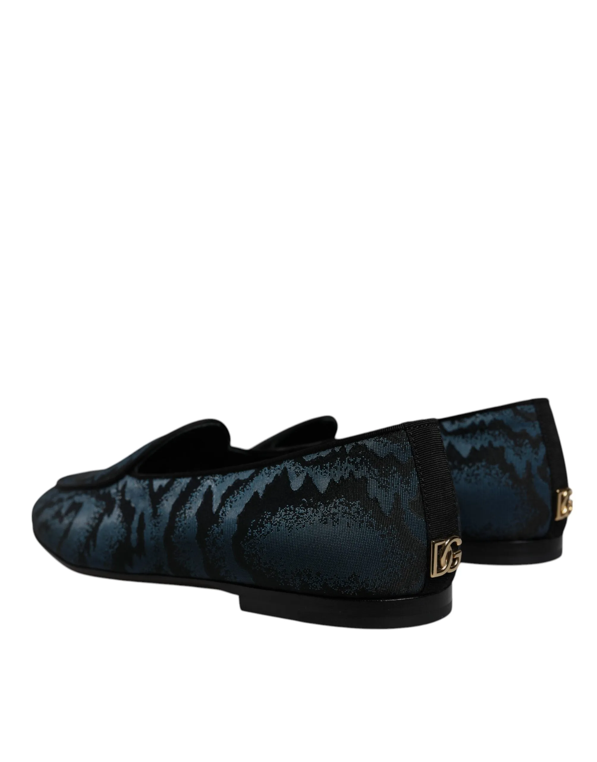 Dolce&Gabbana Men Dark Blue Loafers Polyester Printed Formal Flat Shoes Sz EU 43
