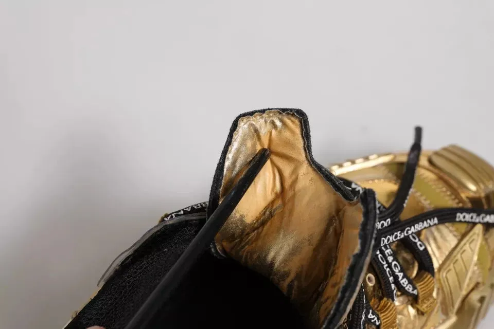 Dolce&Gabbana NS1 Women Gold Sneakers Polyester Low Top Flat Trainer Shoes EU 38