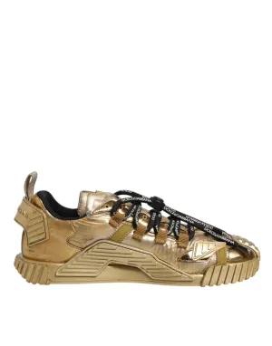 Dolce&Gabbana NS1 Women Gold Sneakers Polyester Low Top Flat Trainer Shoes EU 38