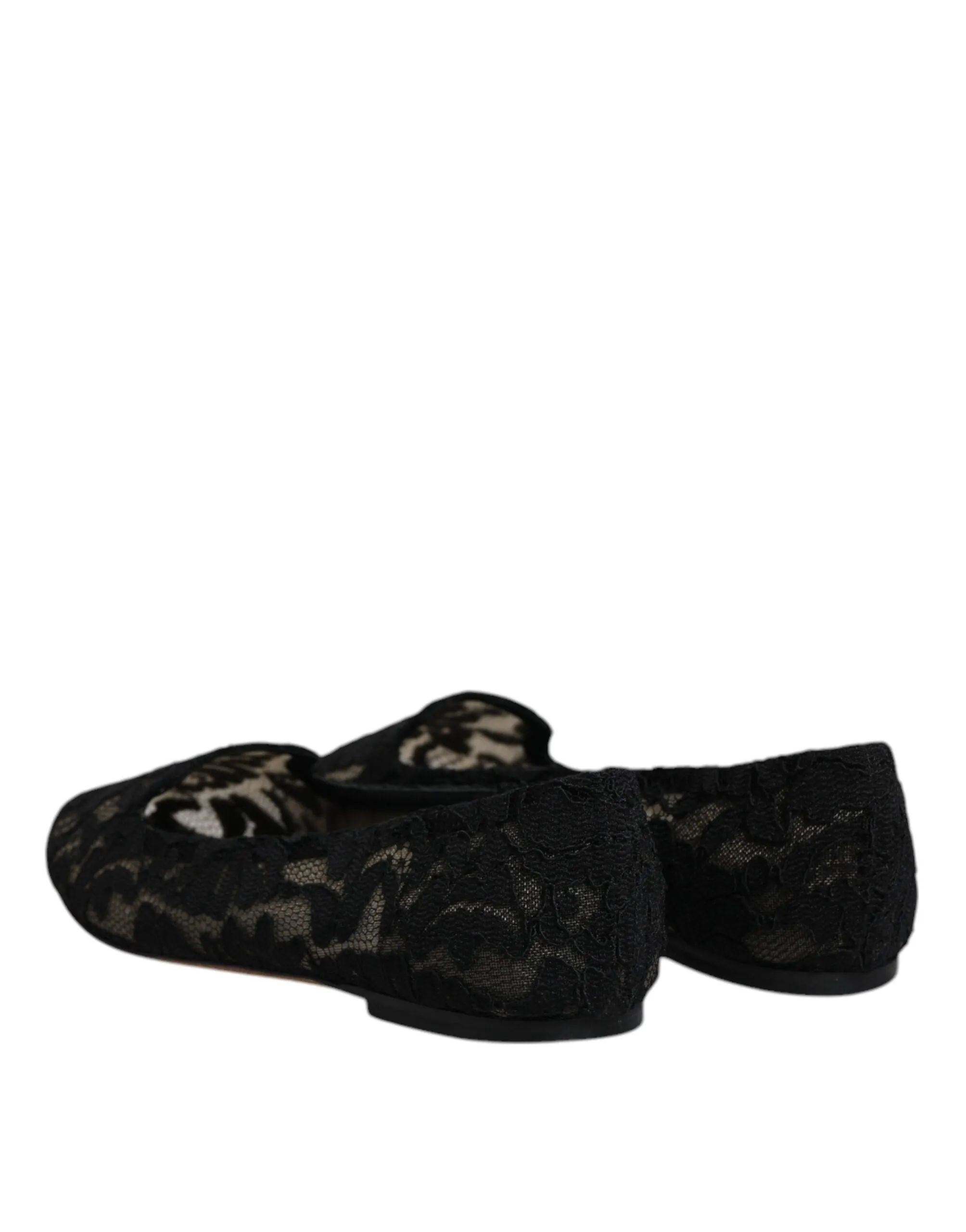 Dolce&Gabbana Women Black Ballet Flats Viscose Floral Lace Lined Loafers EU 37.5