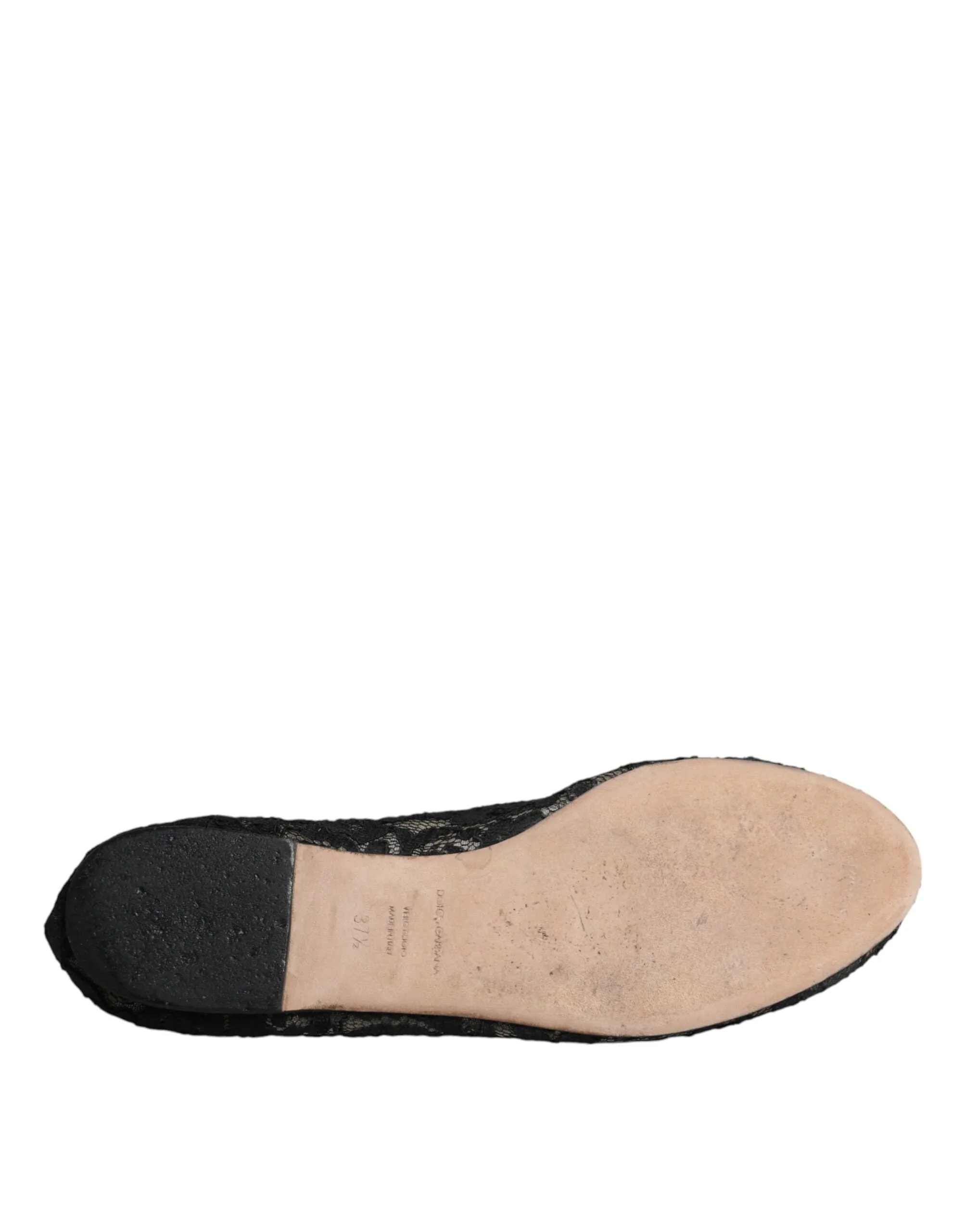 Dolce&Gabbana Women Black Ballet Flats Viscose Floral Lace Lined Loafers EU 37.5
