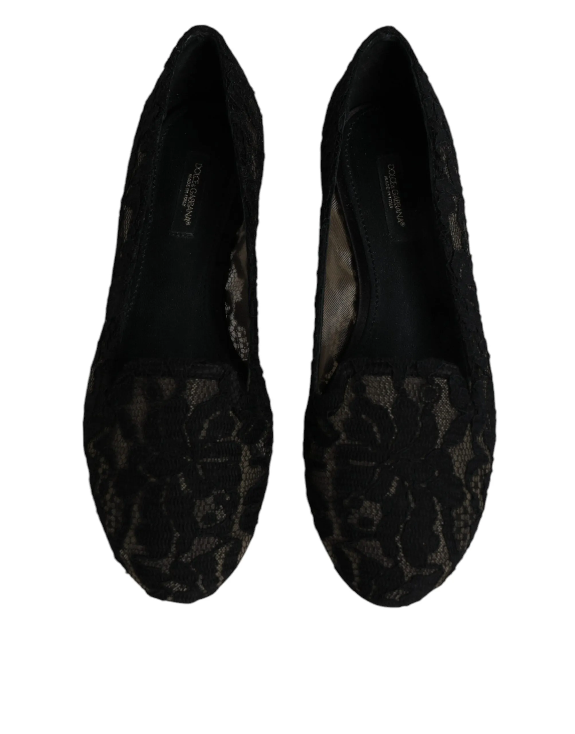 Dolce&Gabbana Women Black Ballet Flats Viscose Floral Lace Lined Loafers EU 37.5