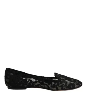 Dolce&Gabbana Women Black Ballet Flats Viscose Floral Lace Lined Loafers EU 37.5