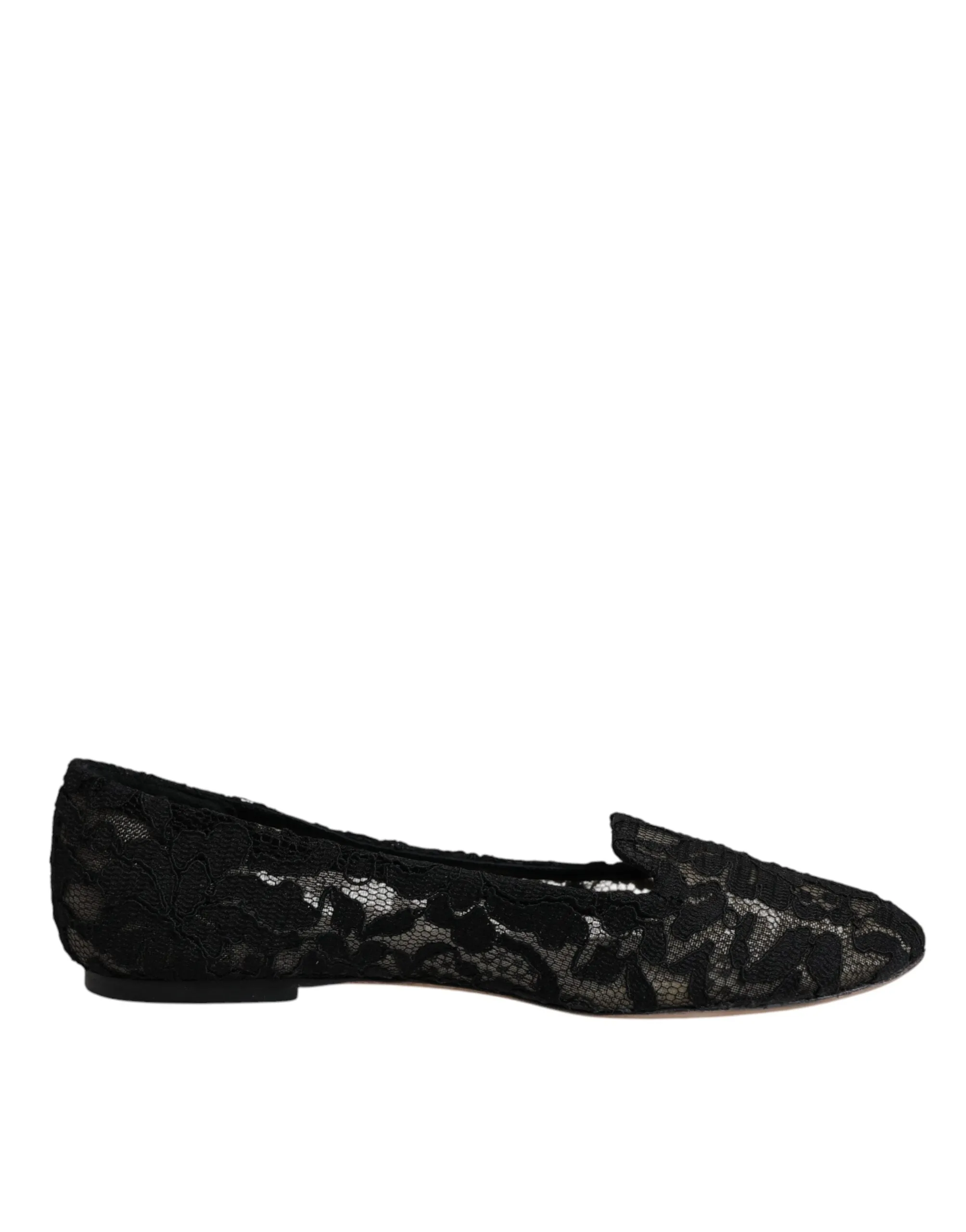 Dolce&Gabbana Women Black Ballet Flats Viscose Floral Lace Lined Loafers EU 37.5