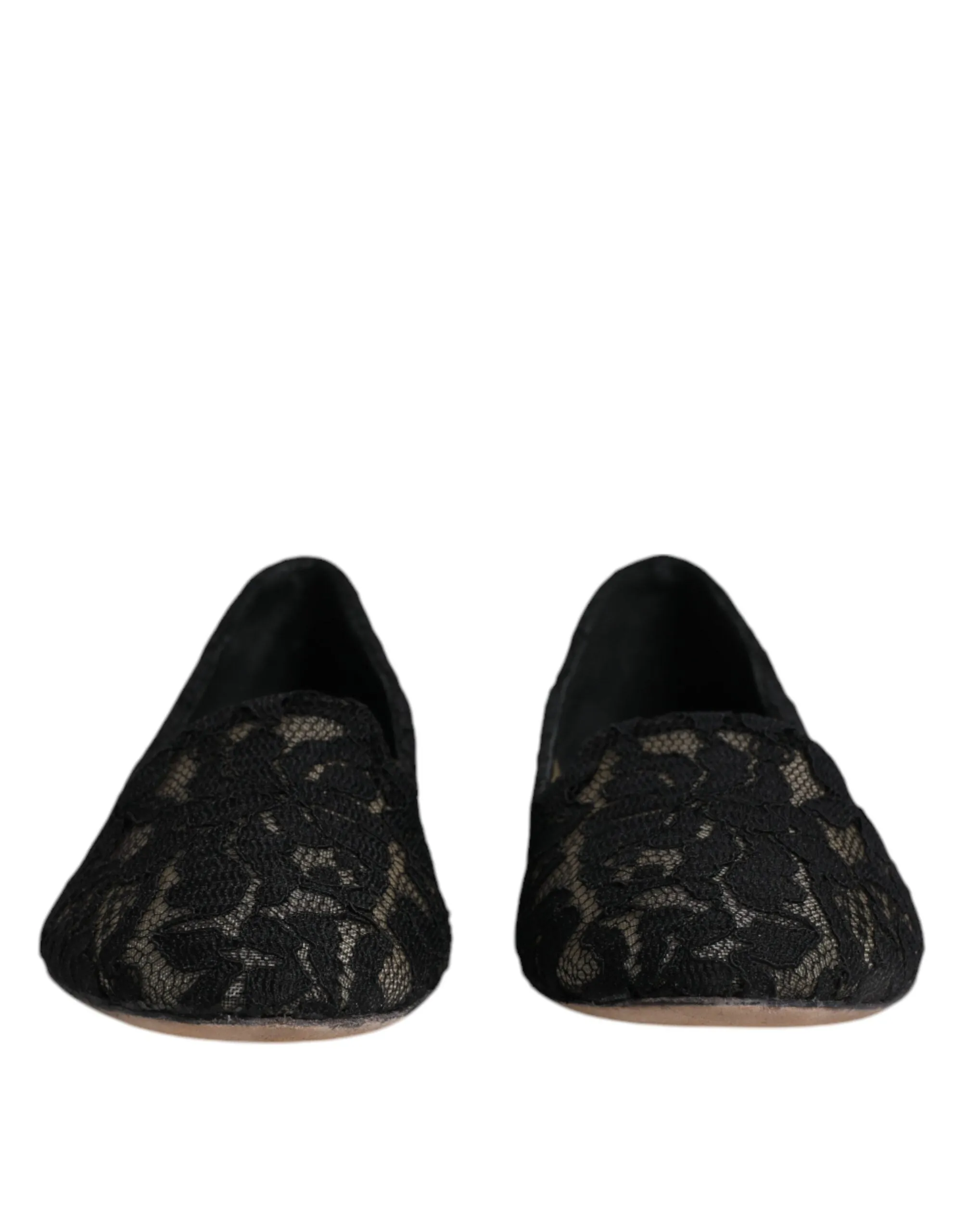 Dolce&Gabbana Women Black Ballet Flats Viscose Floral Lace Lined Loafers EU 37.5