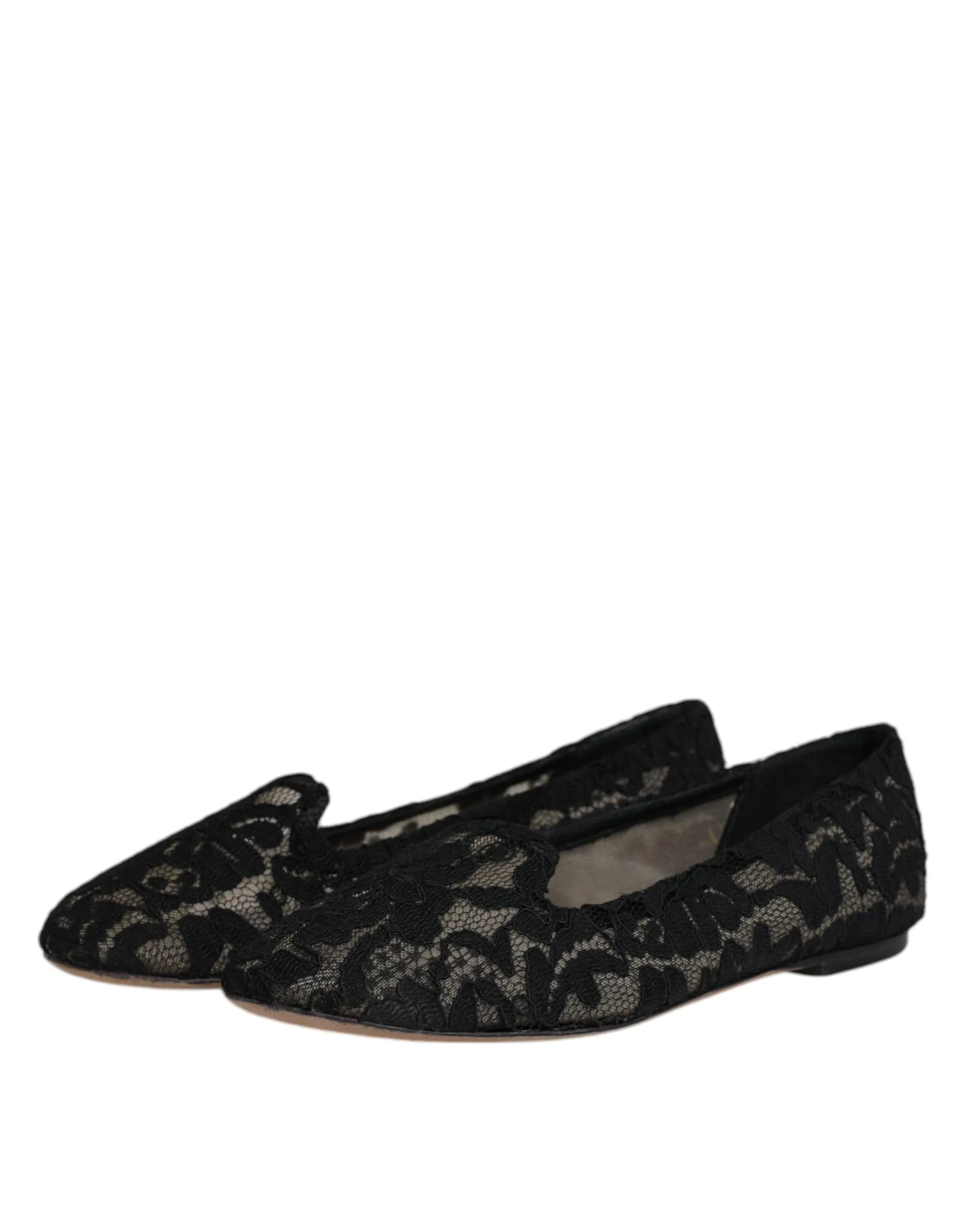 Dolce&Gabbana Women Black Ballet Flats Viscose Floral Lace Lined Loafers EU 37.5