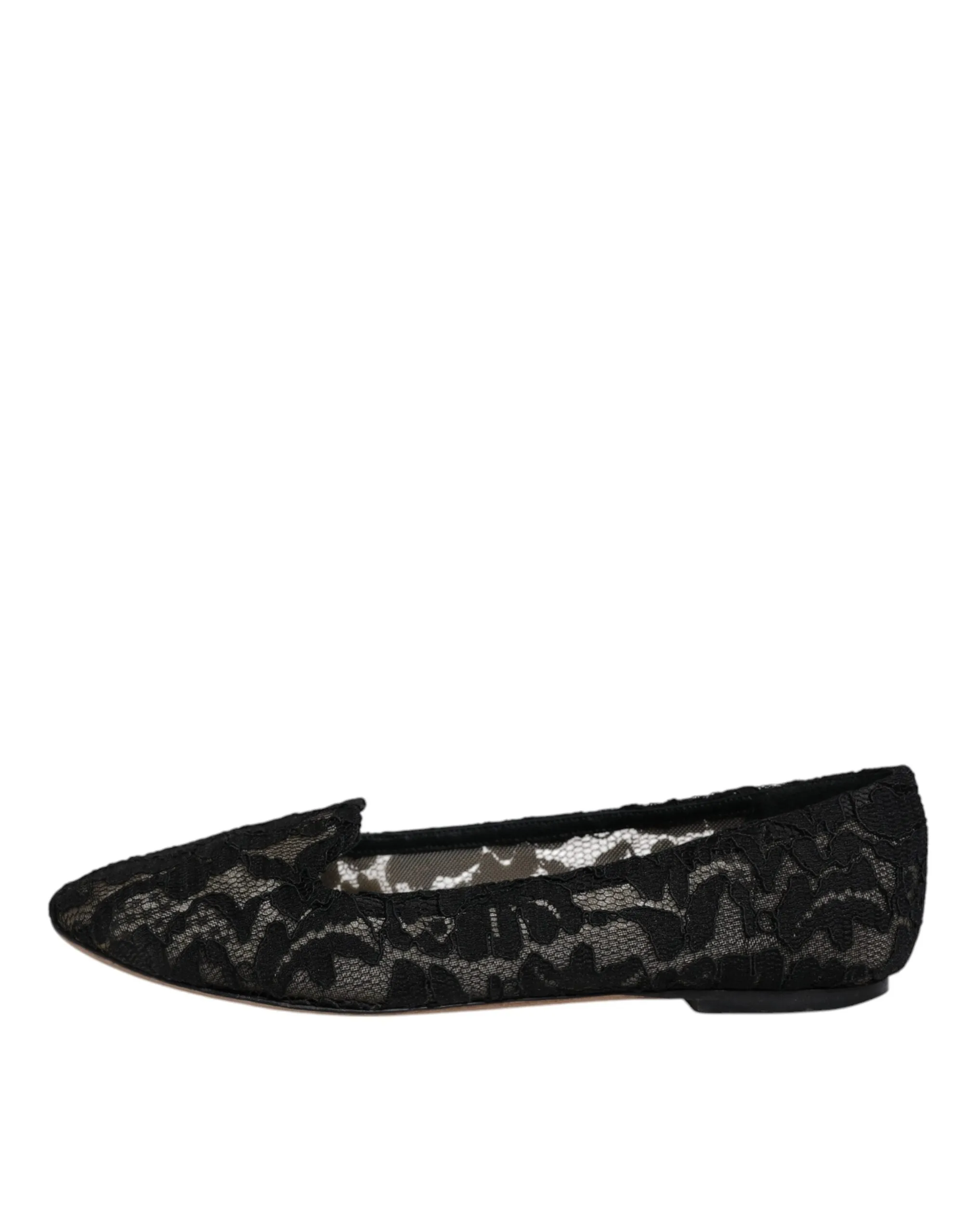 Dolce&Gabbana Women Black Ballet Flats Viscose Floral Lace Lined Loafers EU 37.5