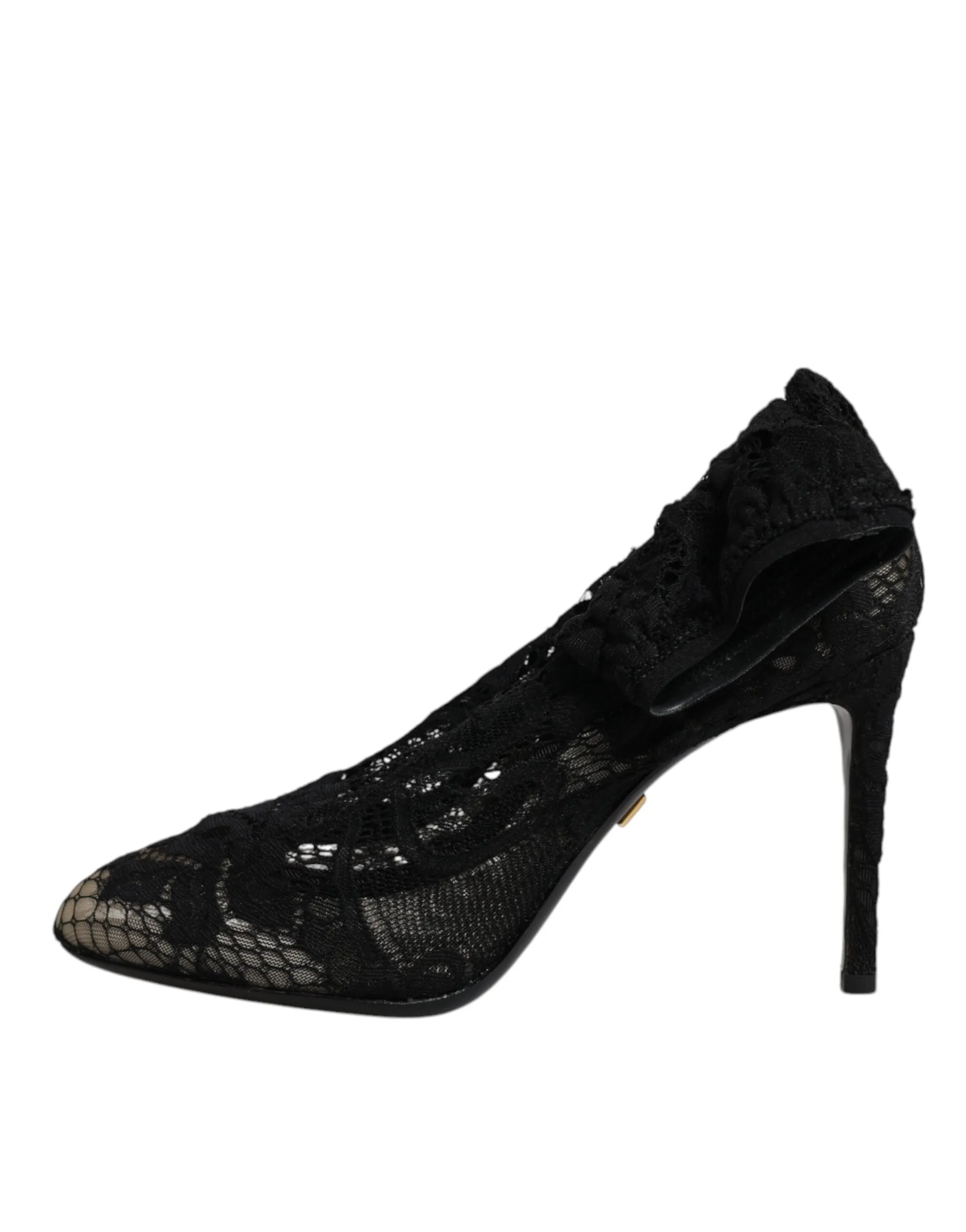 Dolce&Gabbana Women Black Sock Boots Nylon Floral Lace Stretch Pumps Sz EUR 37.5