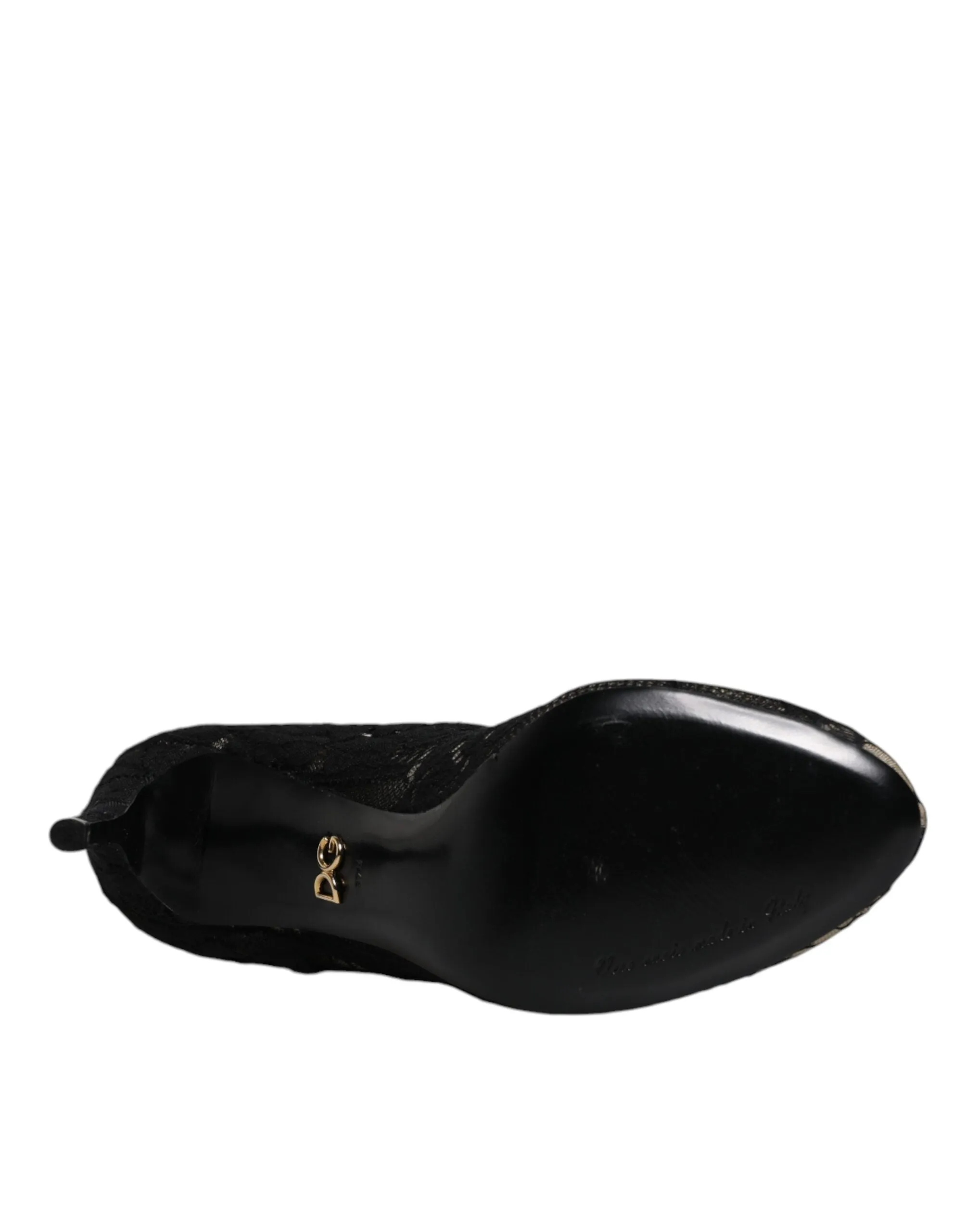Dolce&Gabbana Women Black Sock Boots Nylon Floral Lace Stretch Pumps Sz EUR 37.5