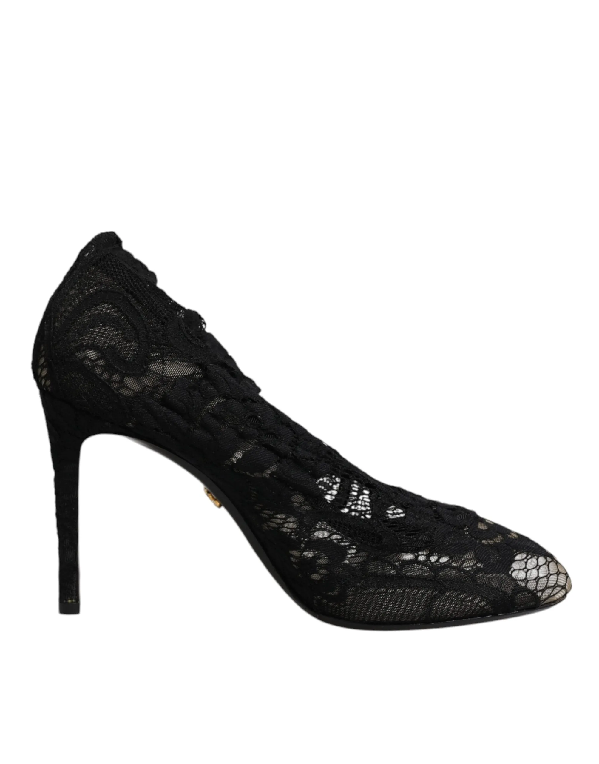 Dolce&Gabbana Women Black Sock Boots Nylon Floral Lace Stretch Pumps Sz EUR 37.5