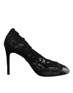 Dolce&Gabbana Women Black Sock Boots Nylon Floral Lace Stretch Pumps Sz EUR 37.5