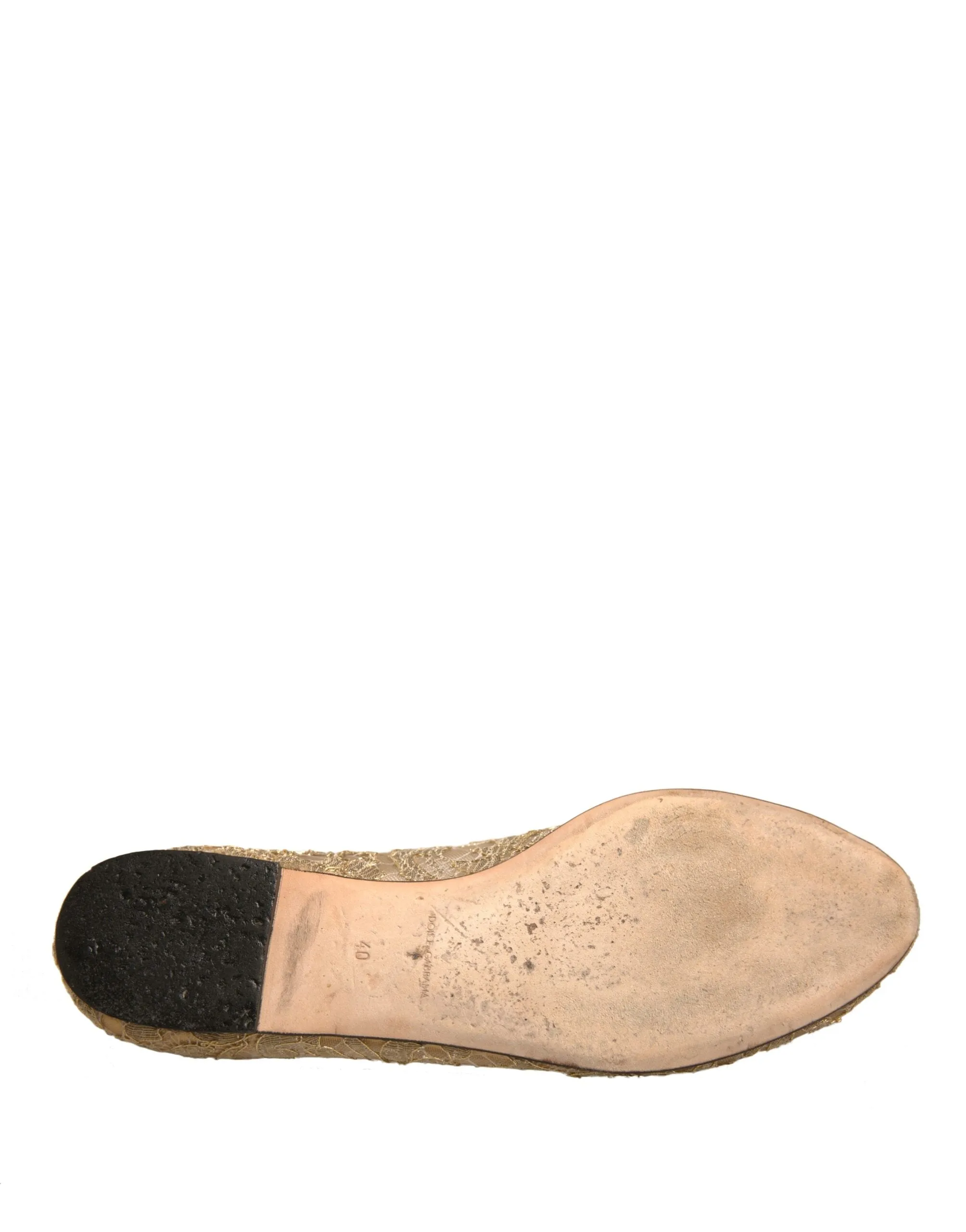 Dolce&Gabbana Women Gold Ballet Flats Nylon Crystals Floral Lace Moccasins EU 40