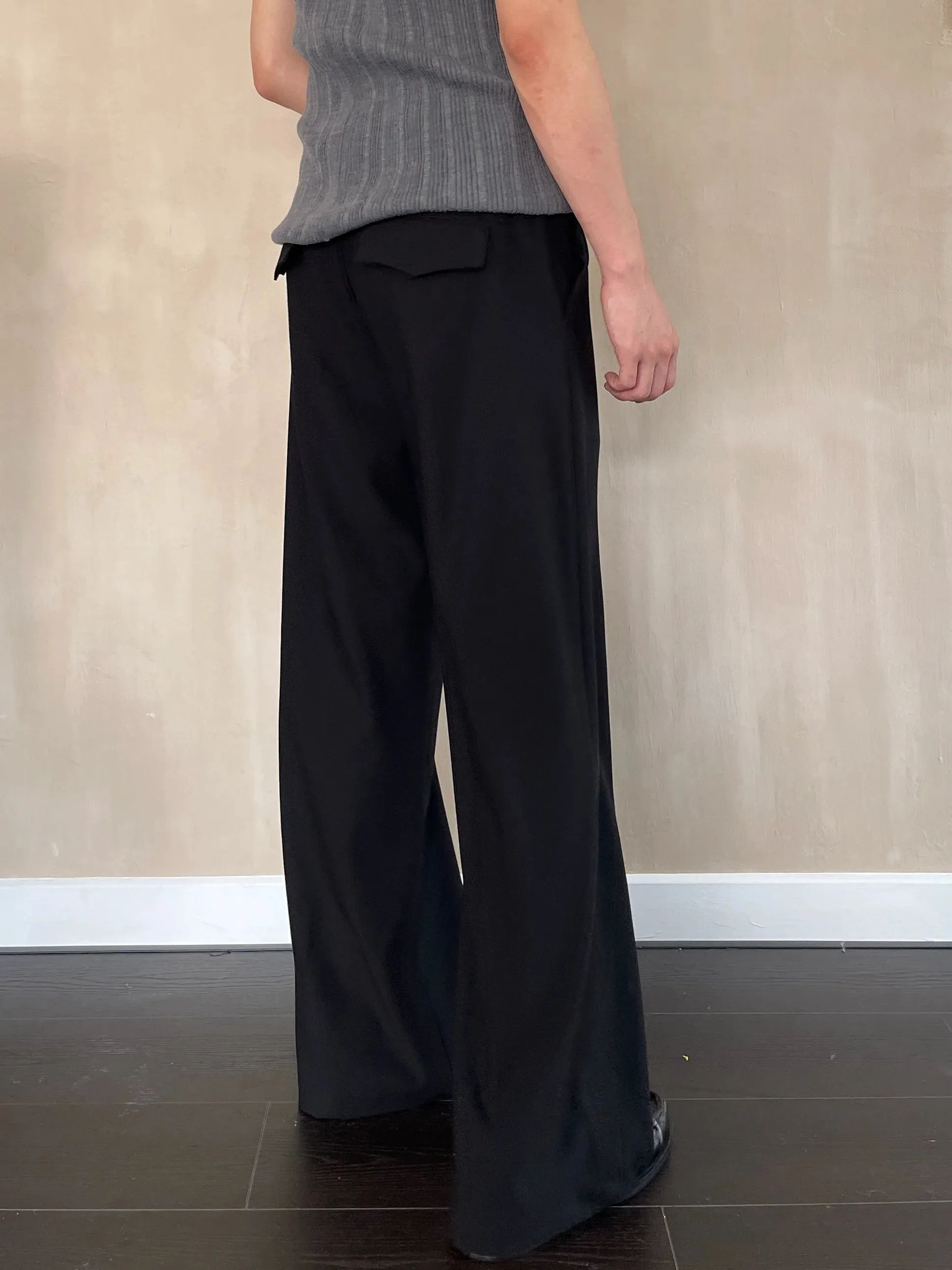Embroidered Black Wide-Leg Trousers