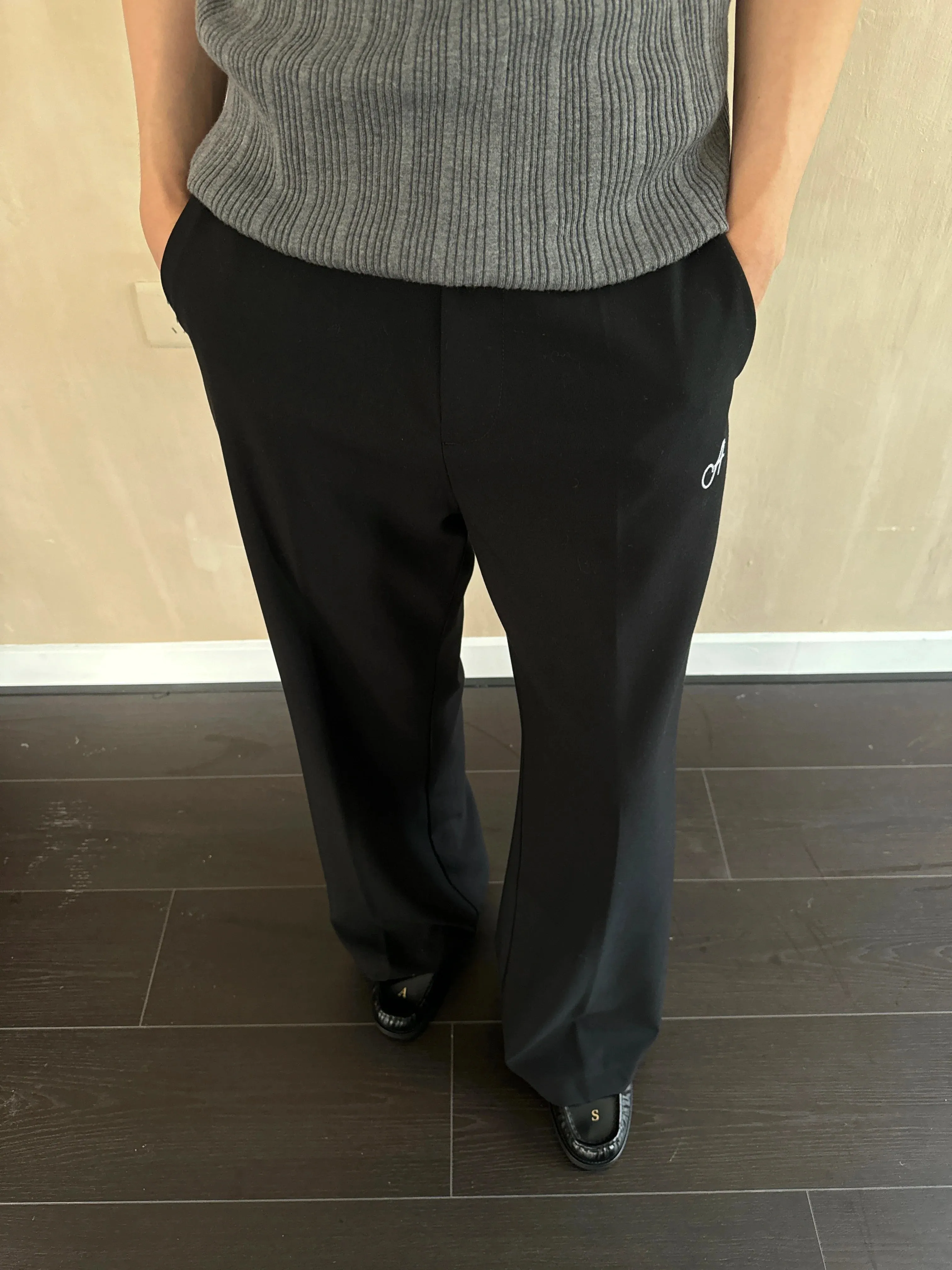 Embroidered Black Wide-Leg Trousers