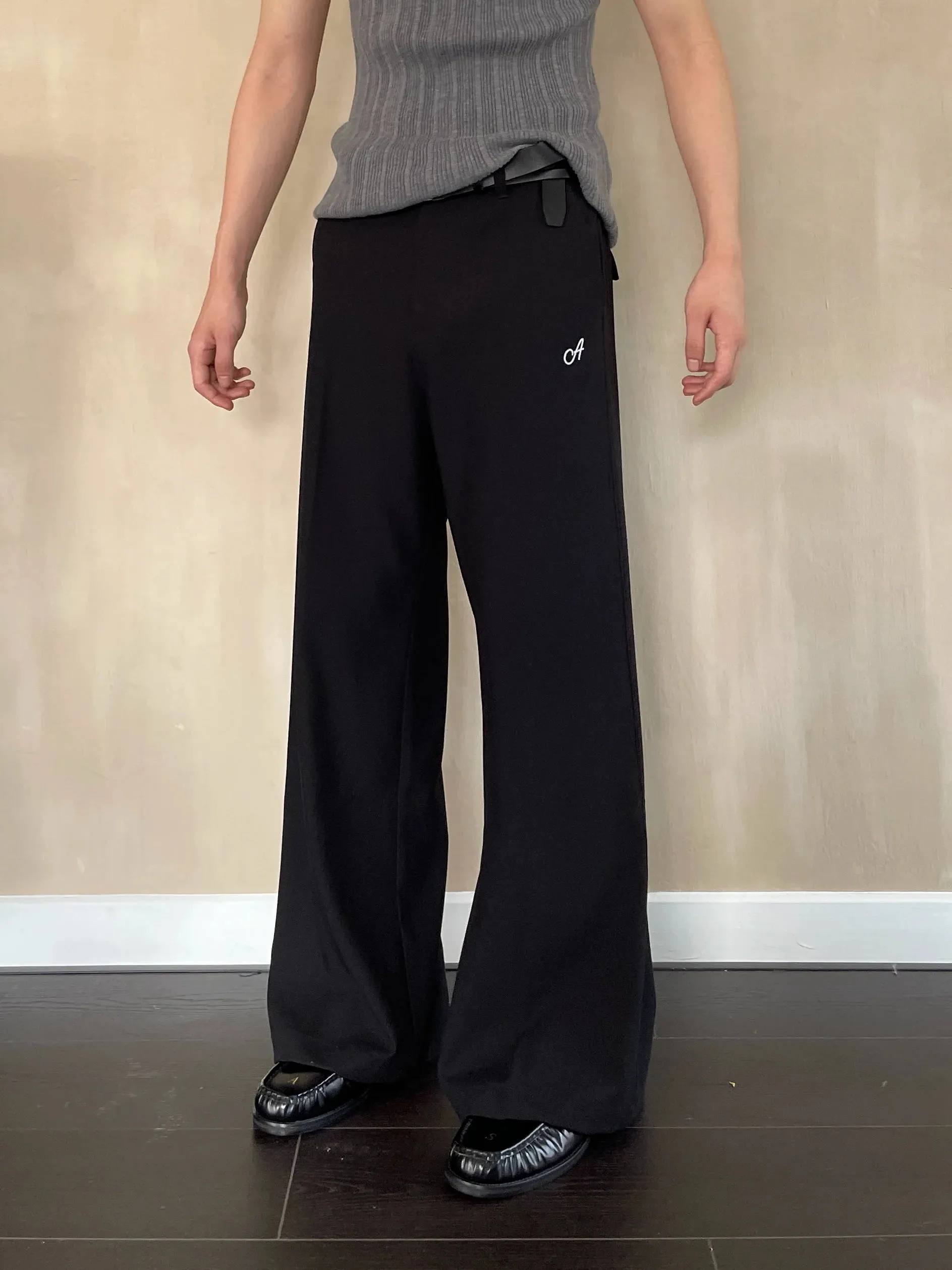 Embroidered Black Wide-Leg Trousers