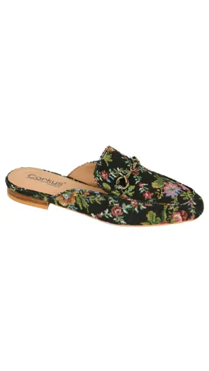 FINAL SALE: Black Floral Brocade Charmer Mules by Corky's