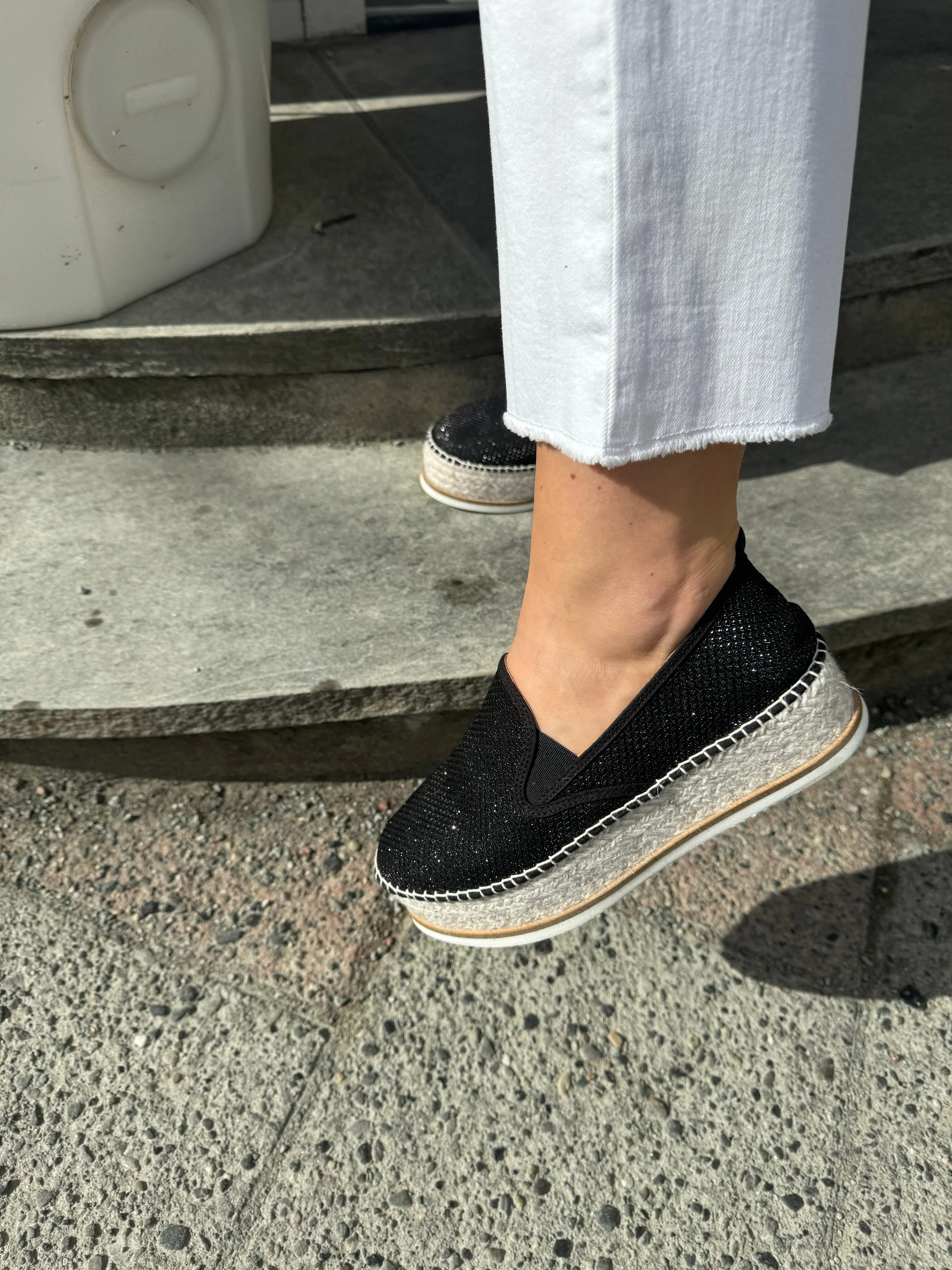 Gaimo Sort glitter espadrillos med platå
