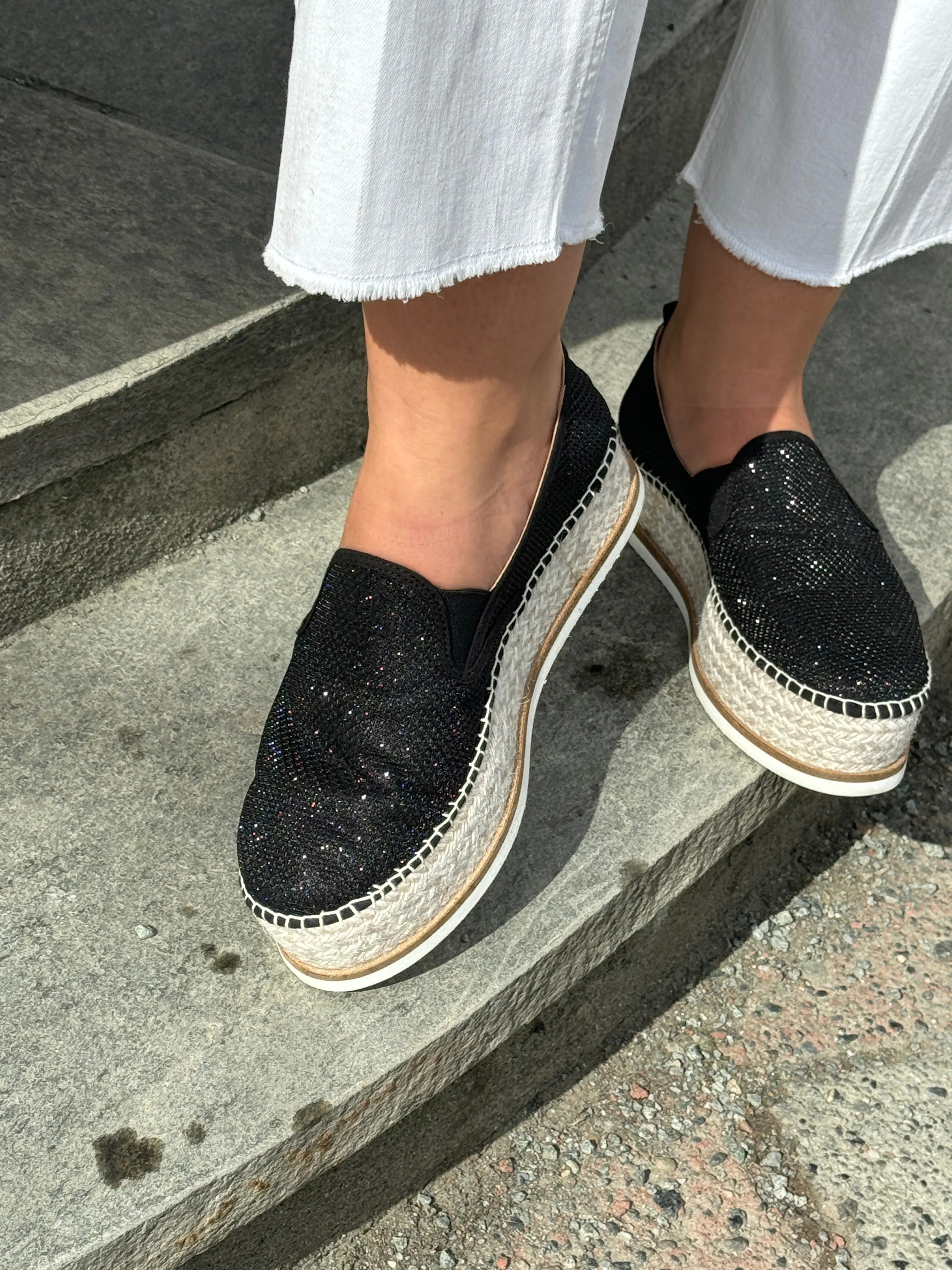 Gaimo Sort glitter espadrillos med platå