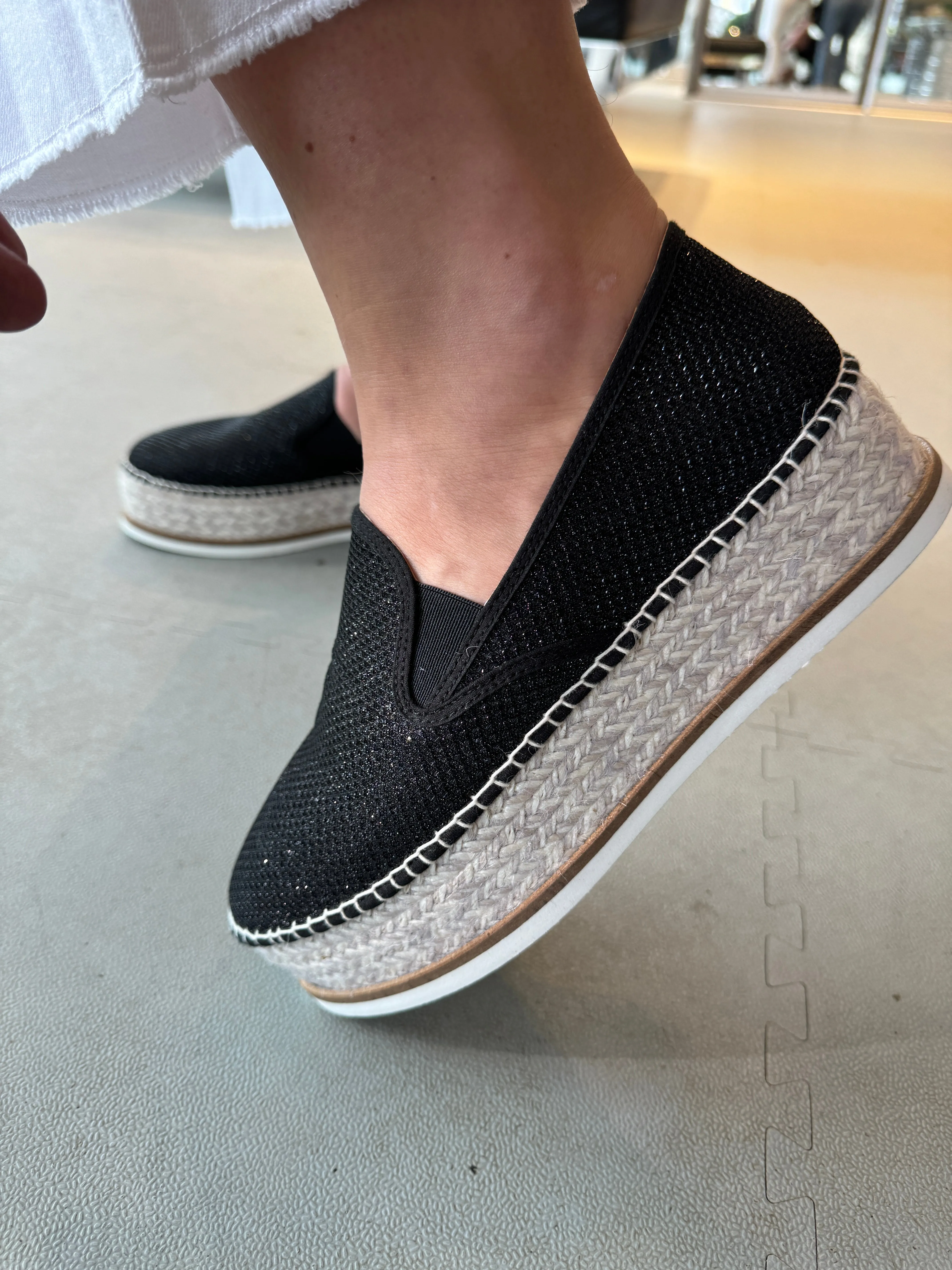 Gaimo Sort glitter espadrillos med platå
