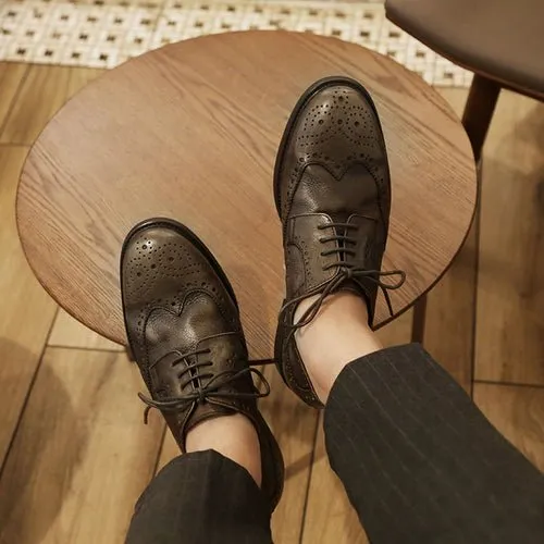 Genuine leather retro breathable all-match round toe men's shoes