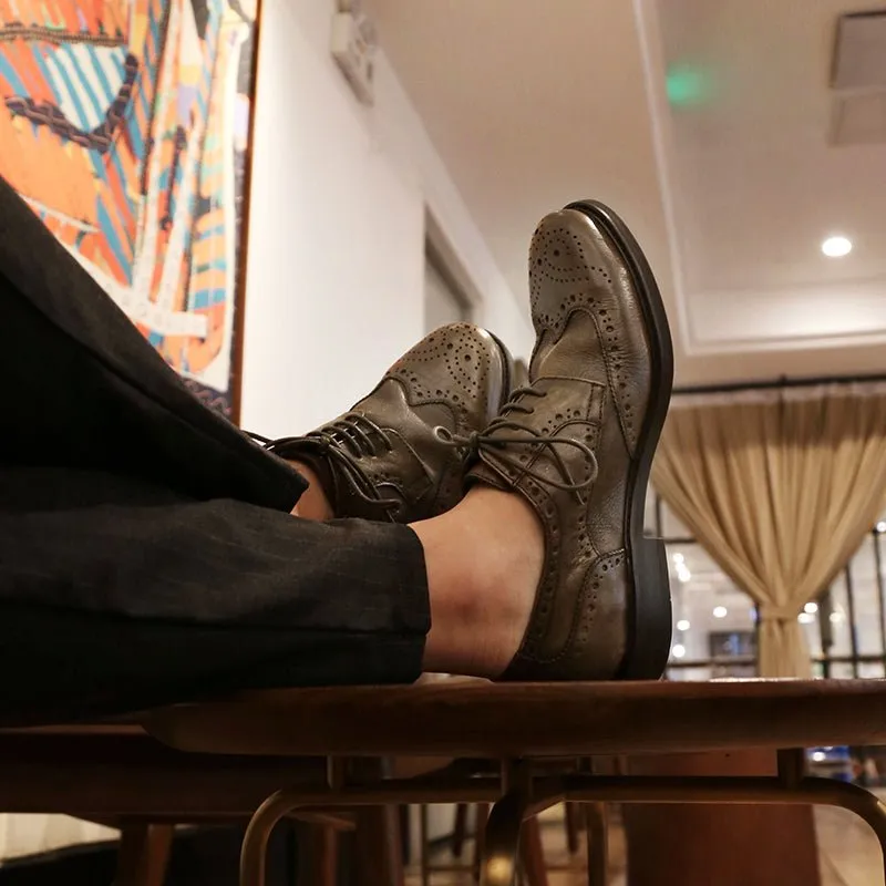 Genuine leather retro breathable all-match round toe men's shoes