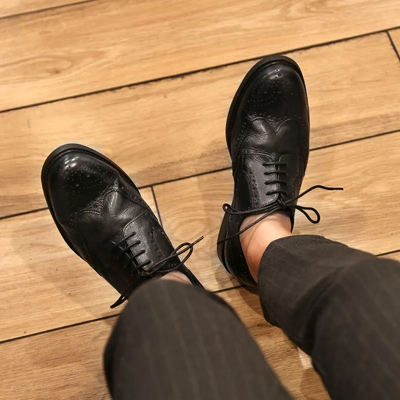 Genuine leather retro breathable all-match round toe men's shoes