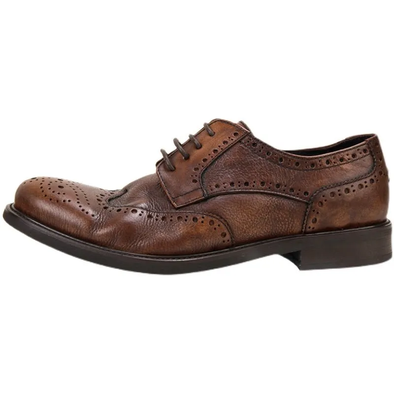 Genuine leather retro breathable all-match round toe men's shoes