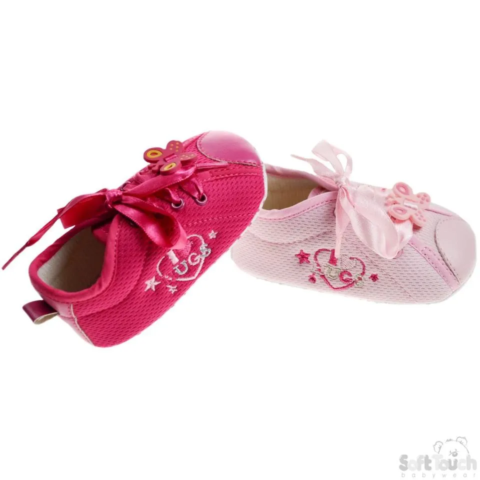 Girls Cotton Shoes W/Emb & Ribbon Laces: B1227