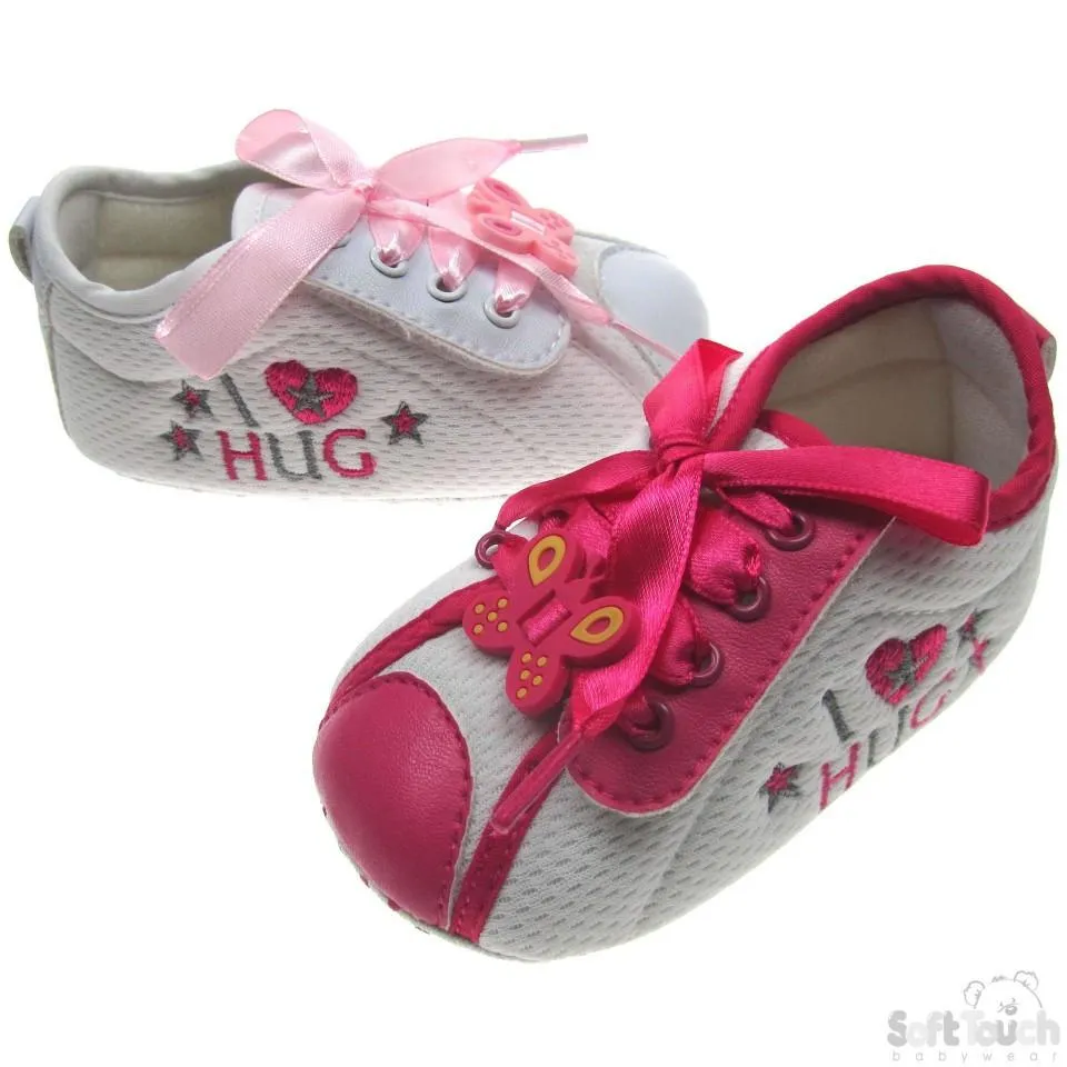 Girls Cotton Shoes W/Emb & Ribbon Laces: B1227