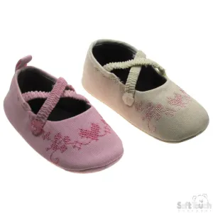 GIRLS COTTON SHOES W/HEART & FLOWERS EMB: B943