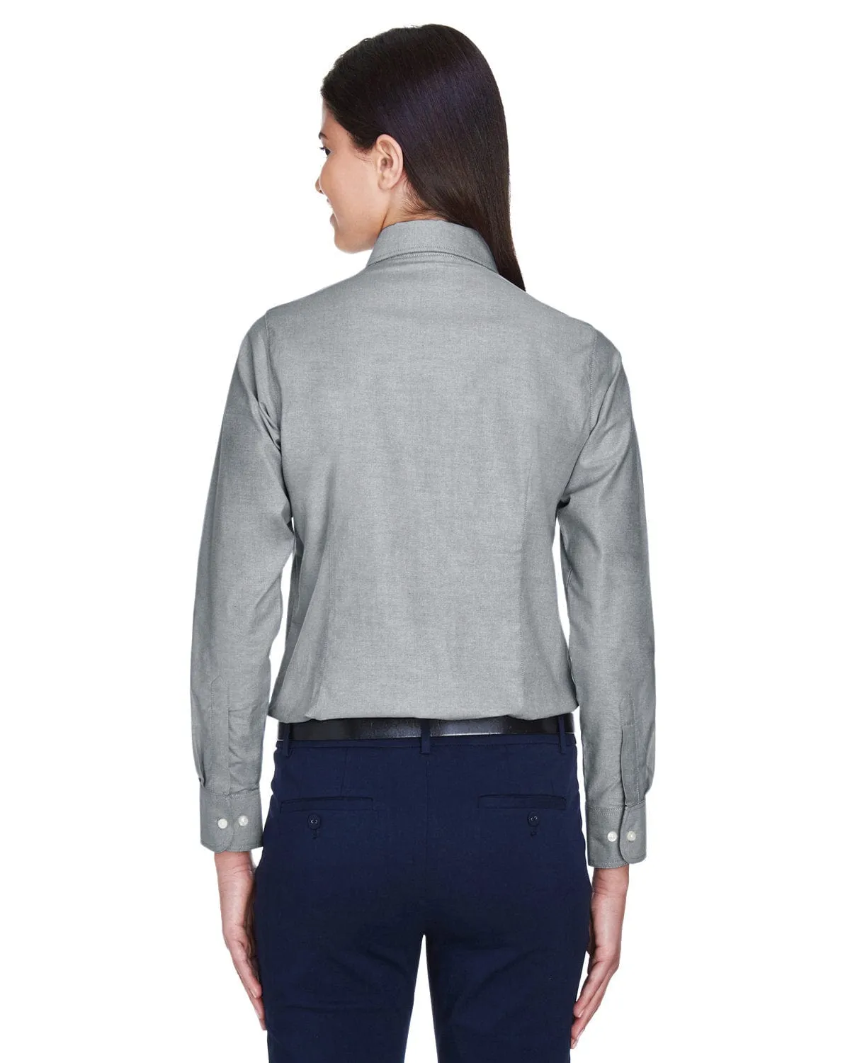 Harriton Ladies Long Sleeve Oxford with Stain-Release | Oxford Grey
