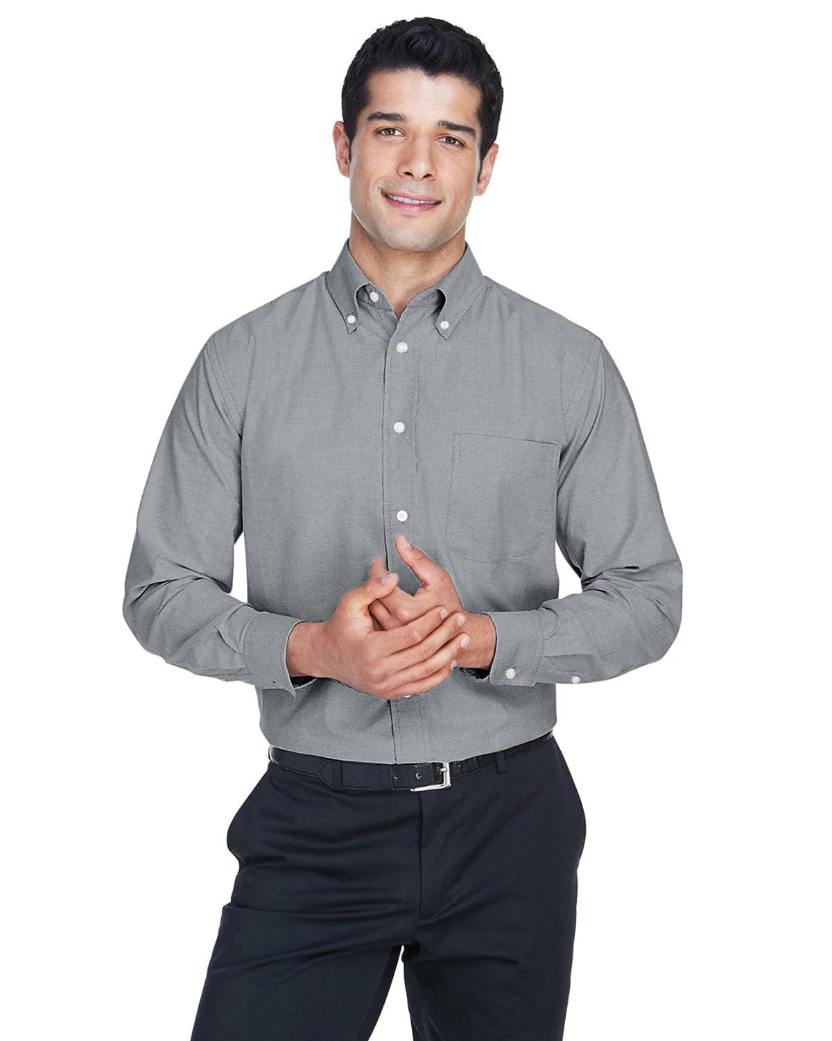 Harriton Mens Long Sleeve Oxford with Stain-Release | Oxford Grey