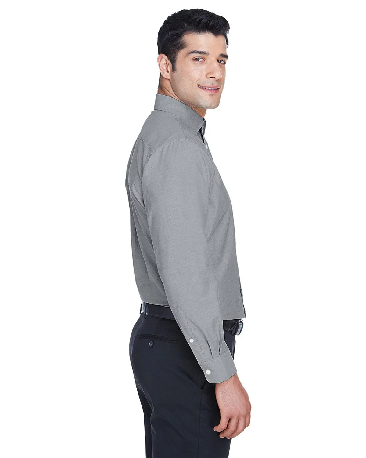 Harriton Mens Long Sleeve Oxford with Stain-Release | Oxford Grey