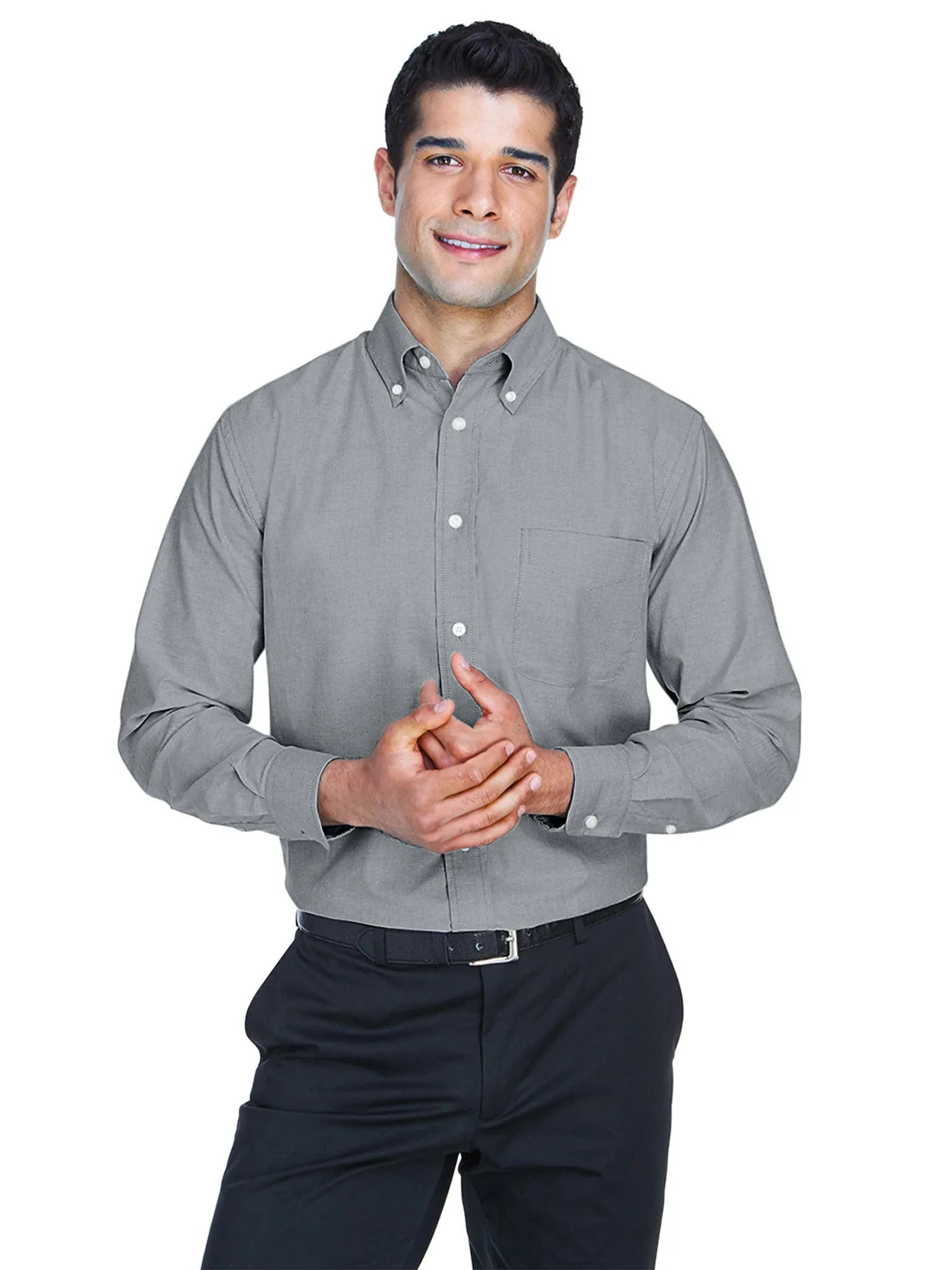 Harriton Mens Long Sleeve Oxford with Stain-Release