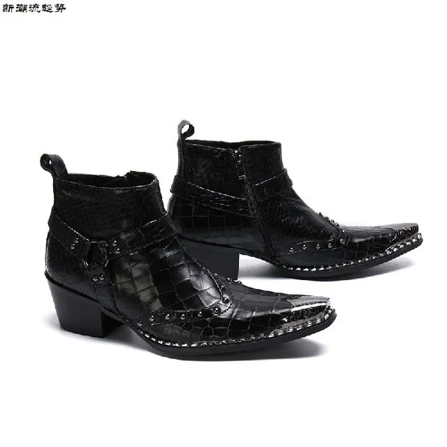 italian military dress boots steel pointed toe high heels western styles brown double buckle strap cowboy boots shoes man