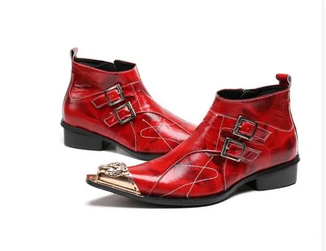 italian military dress boots steel pointed toe high heels western styles brown double buckle strap cowboy boots shoes man