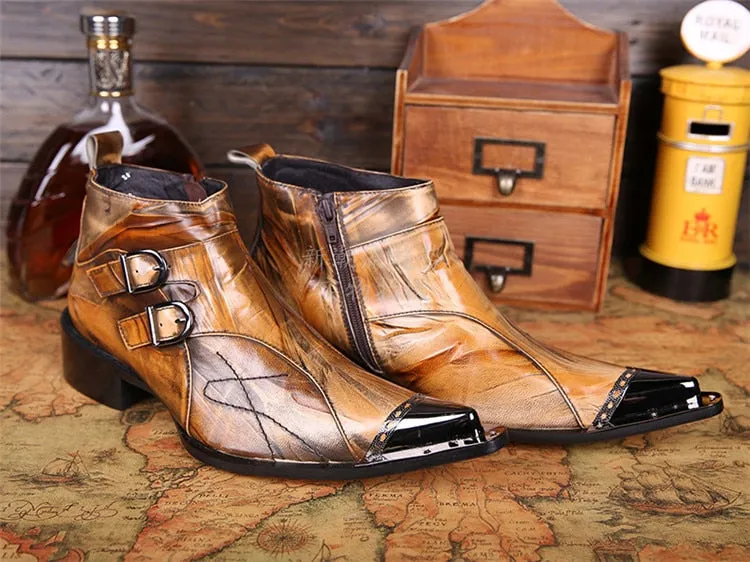 italian military dress boots steel pointed toe high heels western styles brown double buckle strap cowboy boots shoes man