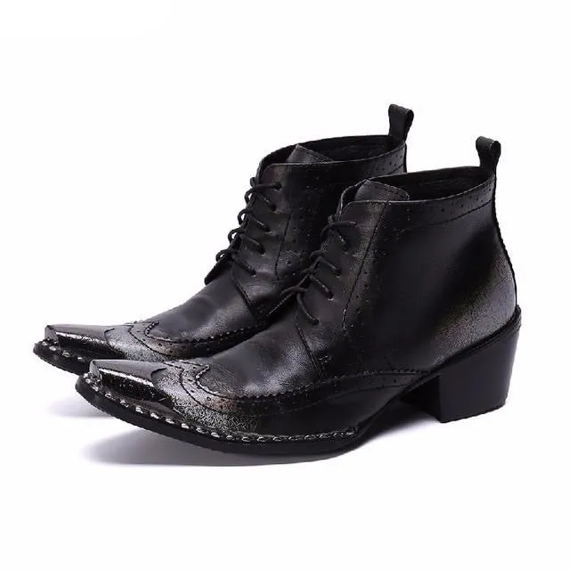 italian military dress boots steel pointed toe high heels western styles brown double buckle strap cowboy boots shoes man