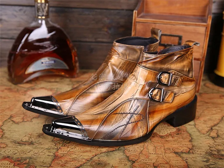 italian military dress boots steel pointed toe high heels western styles brown double buckle strap cowboy boots shoes man