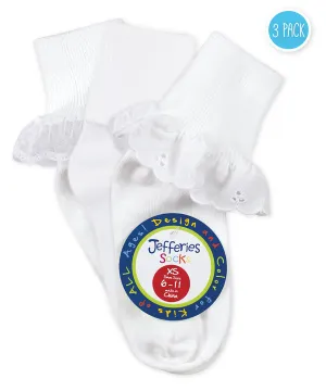 Jefferies Eyelet Turn Cuff & Lace 3 Pack Sock Set