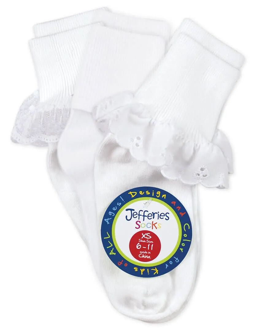 Jefferies Eyelet Turn Cuff & Lace 3 Pack Sock Set