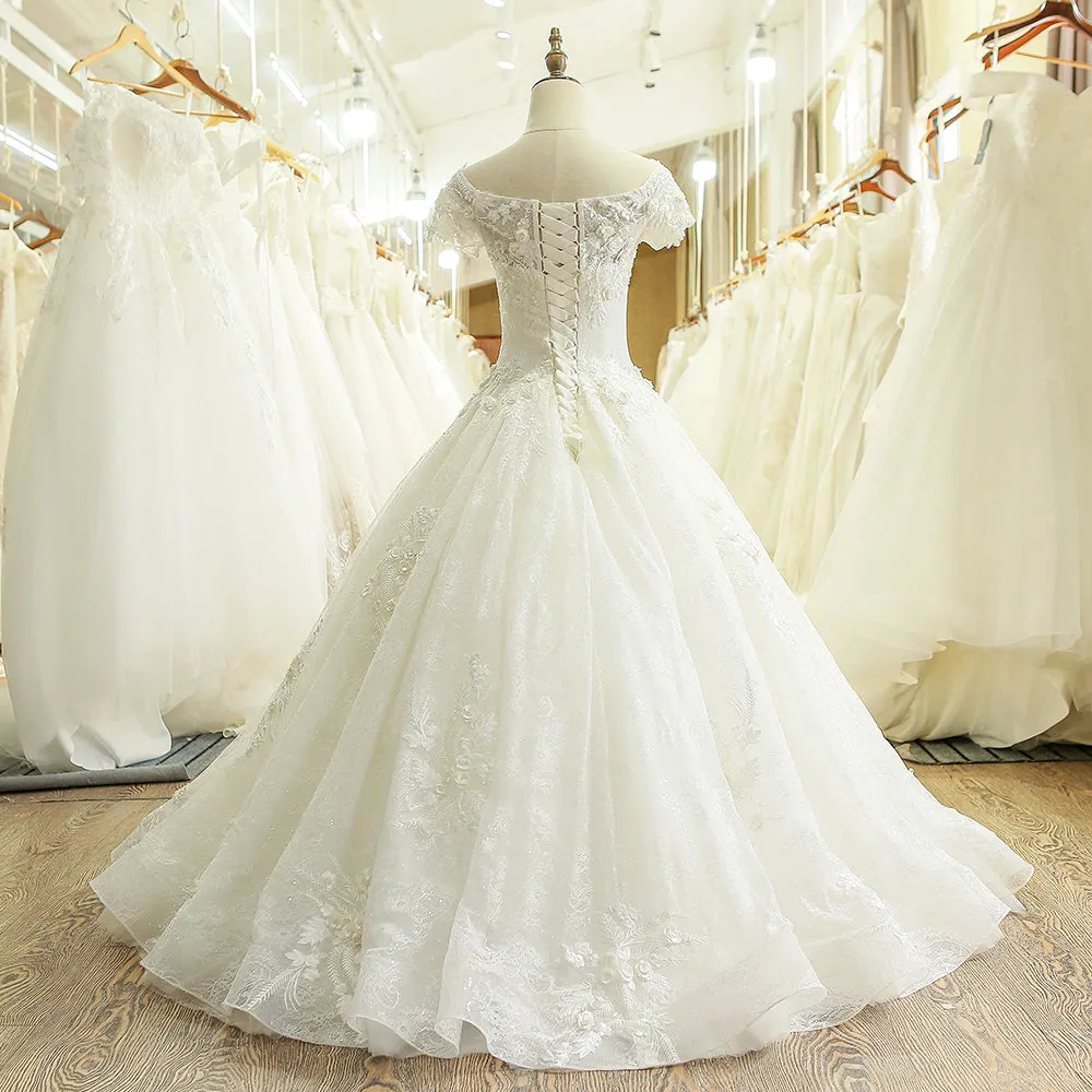 Lace Cap Sleeve Ball Gown Wedding Dress