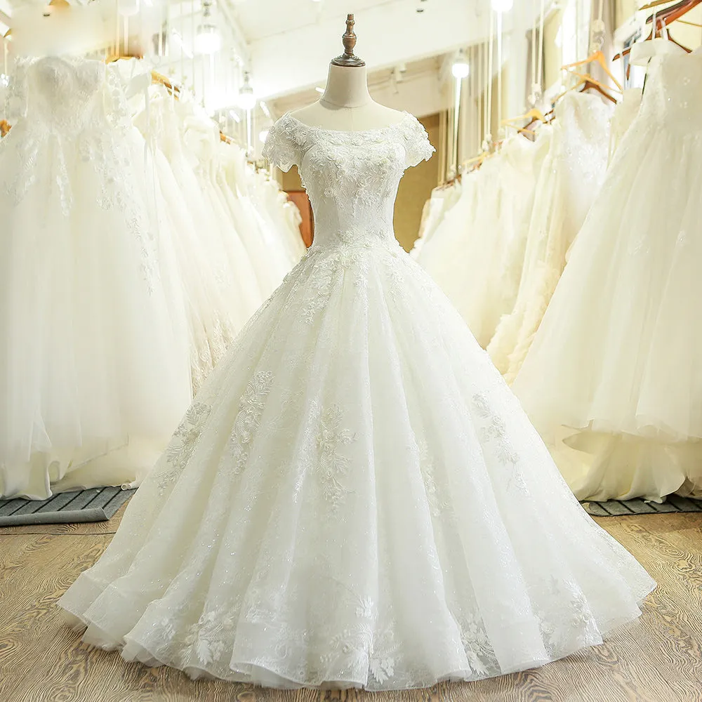 Lace Cap Sleeve Ball Gown Wedding Dress
