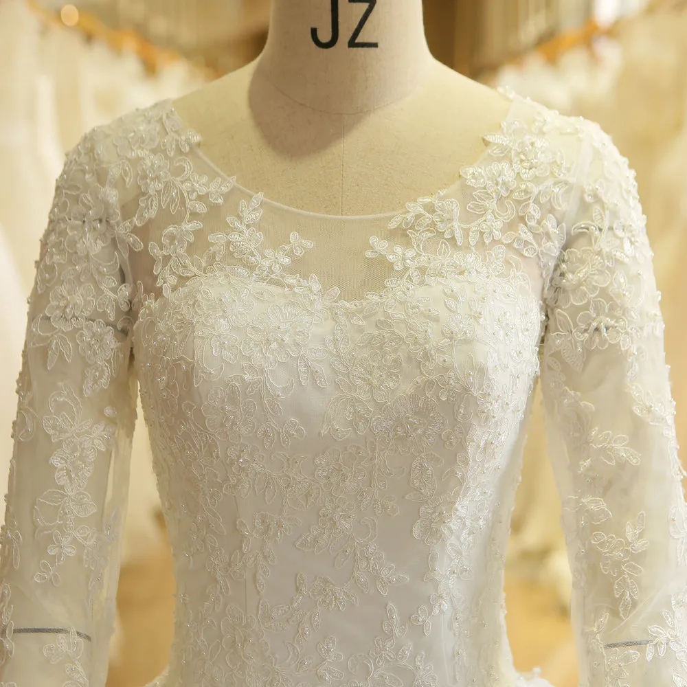 Lace Vintage Pearls Long Sleeve Wedding Dress
