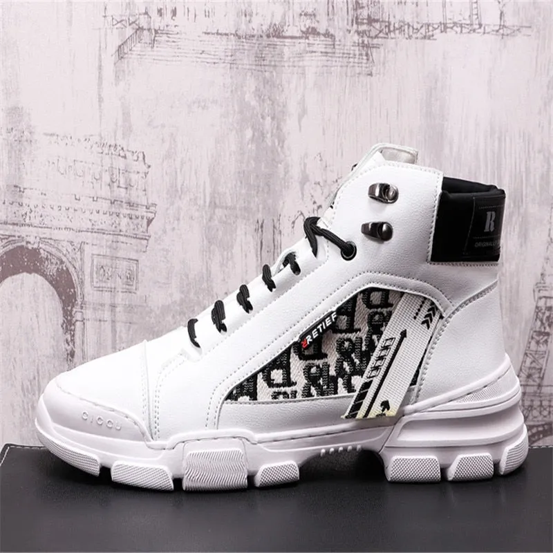 Leather Men Shoes Punk Sneakers Hip Hop High Tops