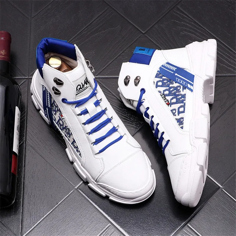 Leather Men Shoes Punk Sneakers Hip Hop High Tops