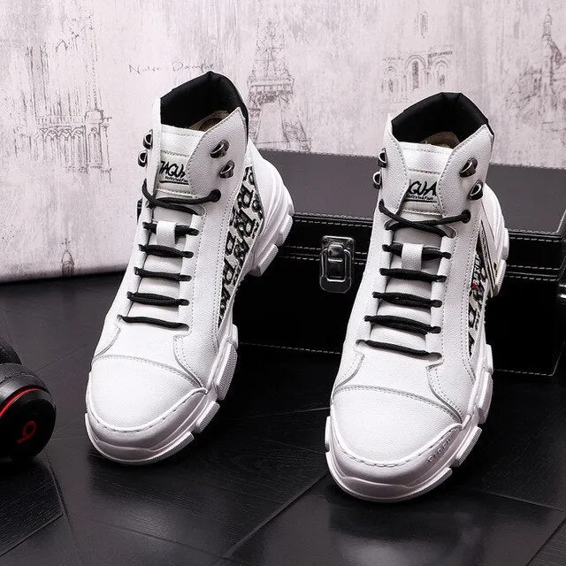 Leather Men Shoes Punk Sneakers Hip Hop High Tops