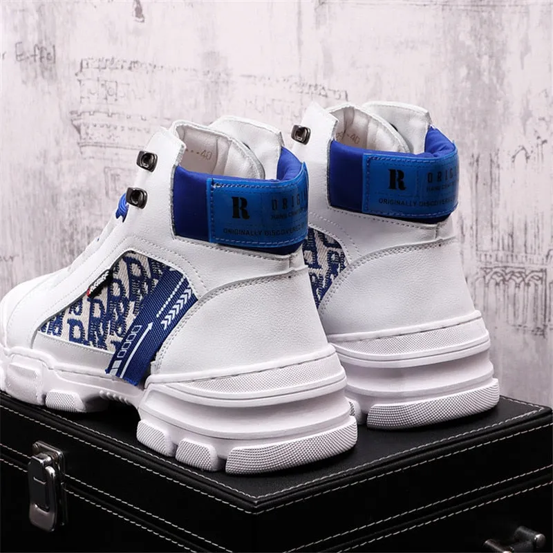 Leather Men Shoes Punk Sneakers Hip Hop High Tops
