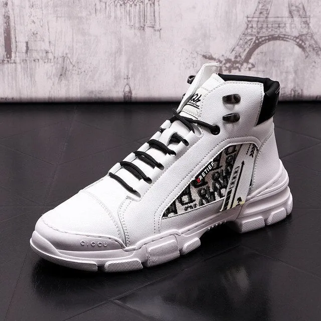 Leather Men Shoes Punk Sneakers Hip Hop High Tops